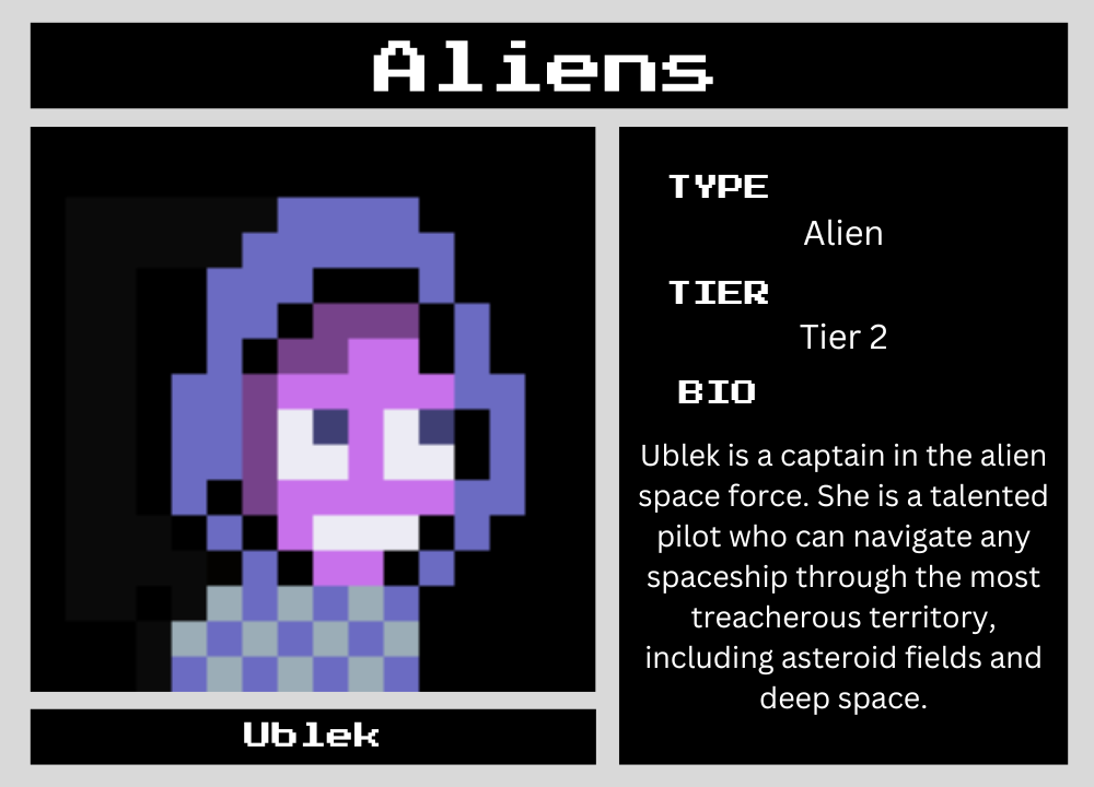 The Alien Ublek biography card